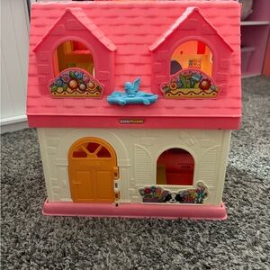 Fisher-Price Pink and White Dollhouse with Two-Story Design